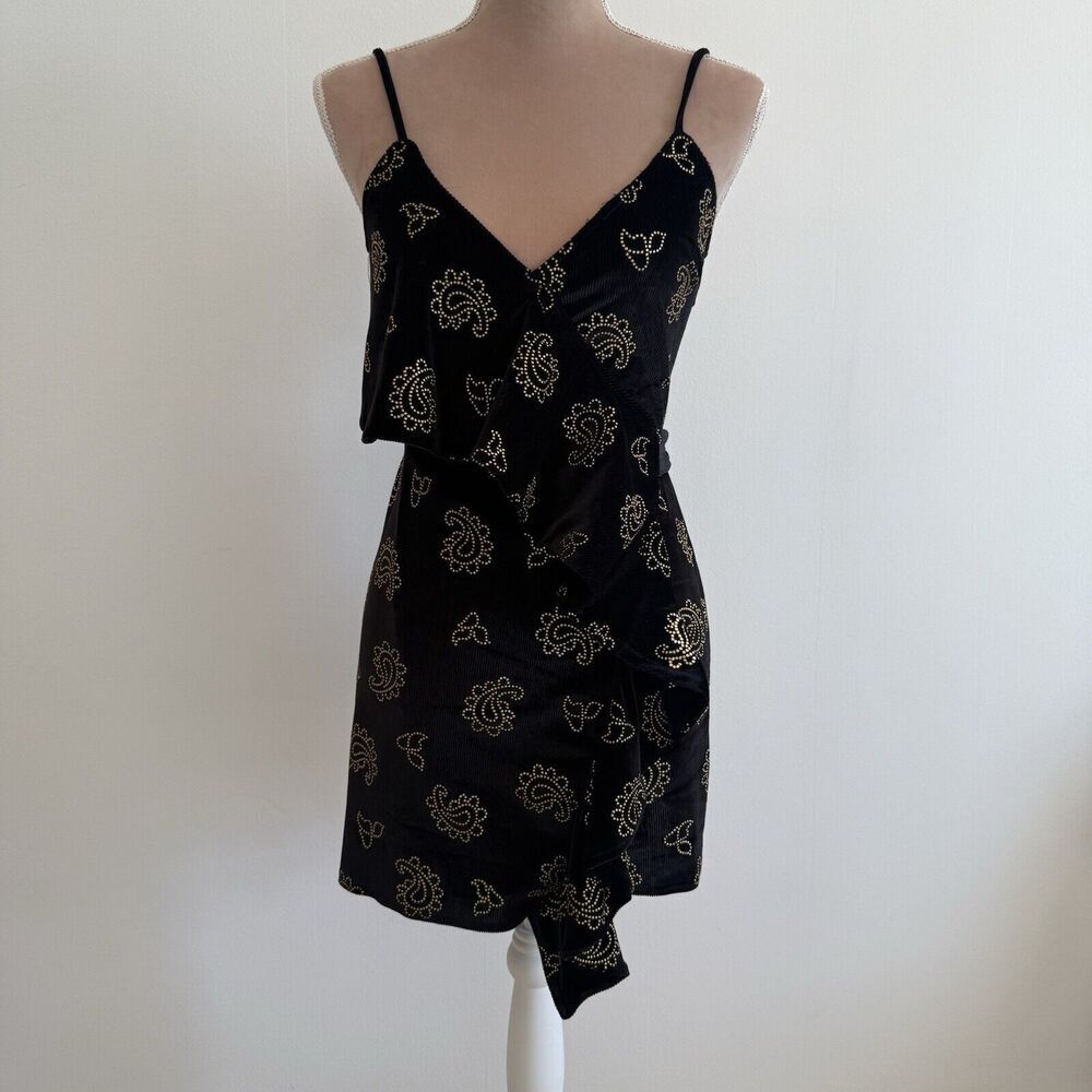 TULAROSA | Revolve Emily Wrap Mini Dress in Black and Gold | Size XS - Picture 2 of 12